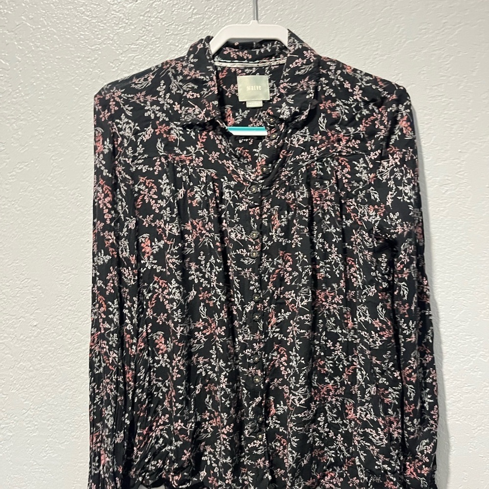 Maeve Black and Pink Floral Blouse